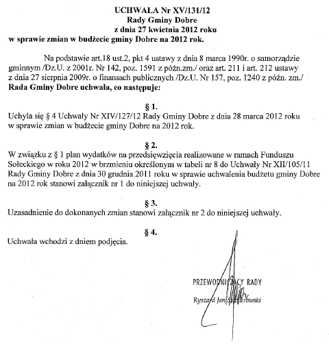 uchwała rady gminy dobre dot. funduszu sołeckiego