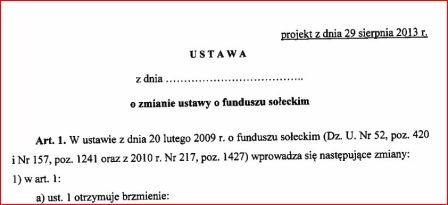 Rządowy projekt nowelizacji ustawy o funduszu sołeckim 2013 r.