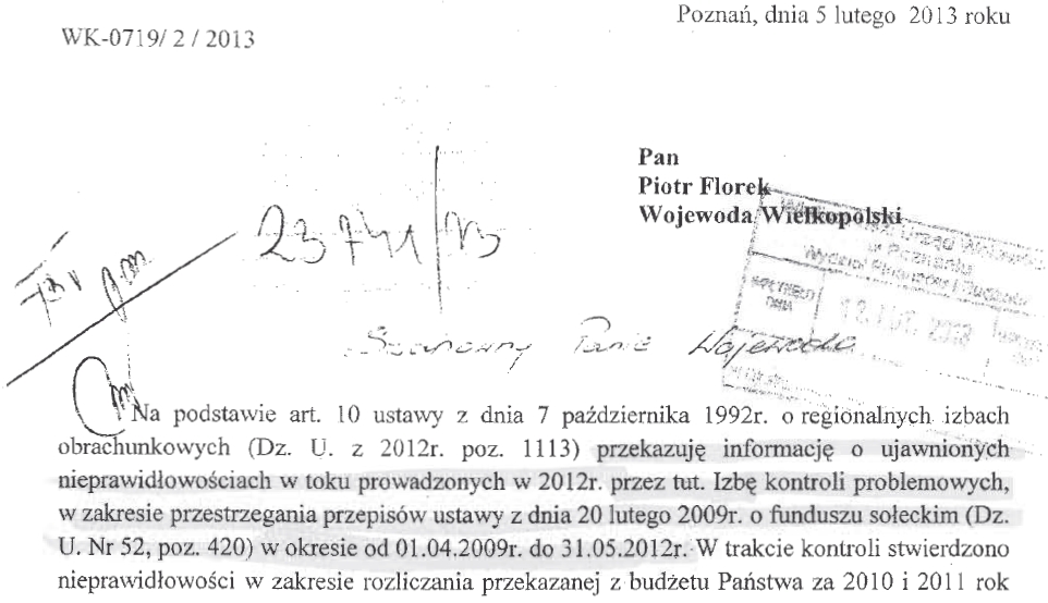 Fundusz sołecki - Wielkopolski Urząd Wojew&oacute;dzki - Kontrola - 2013 r.