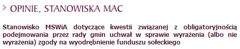 link do stanowiska ministerstwa administracji i cyfryzacji w sprawie podejmowania uchwał o funduszu sołeckim przez rady gmin
