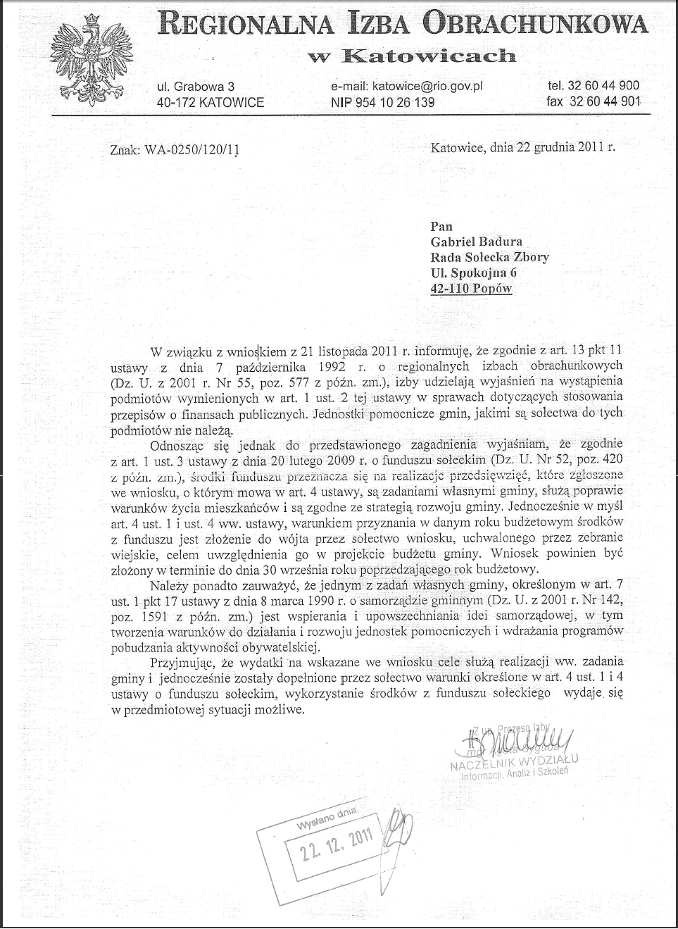 regionalna izba obrachunkowa w katowicach fundusz sołecki