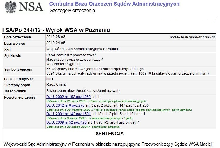Wyrok WSA w Poznaniu_I SA/Po 344/12_Fundusz sołecki Wyrok WSA w Poznaniu_I SA/Po 344/12_Fundusz sołecki